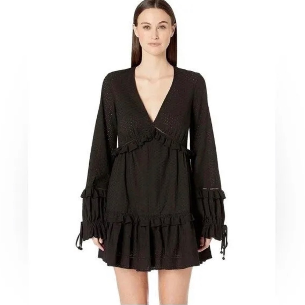 Jonathan Simkhai Embroidered Ruffle Mini Black Eyelet Dress